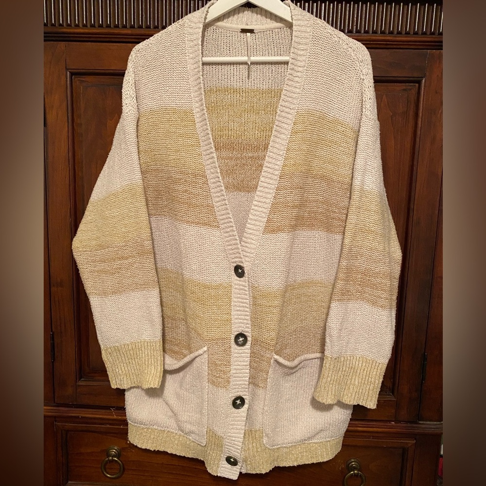 Free People Southport Beach Cardigan Oversized in Grain Combo stripes Size Small - Picture 3 of 16